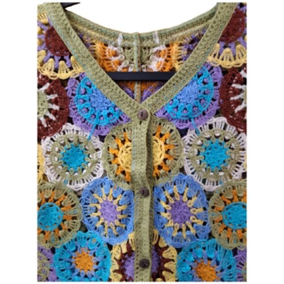 Handmade crochet top!  With cream sleeves.  Very boho and hippee. - Picture 2 of 4